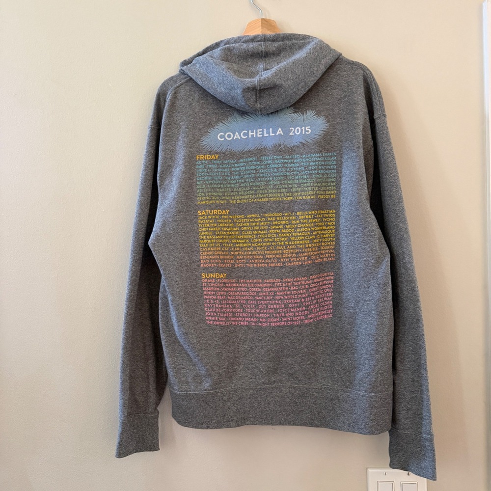 Coachella Hoodie Men's XL Gray 2015 Music Festival Lineup Zip Up Independent XL